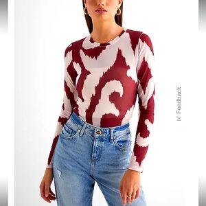NWT Fitted Mesh Printed Crew Neck Bodysuit